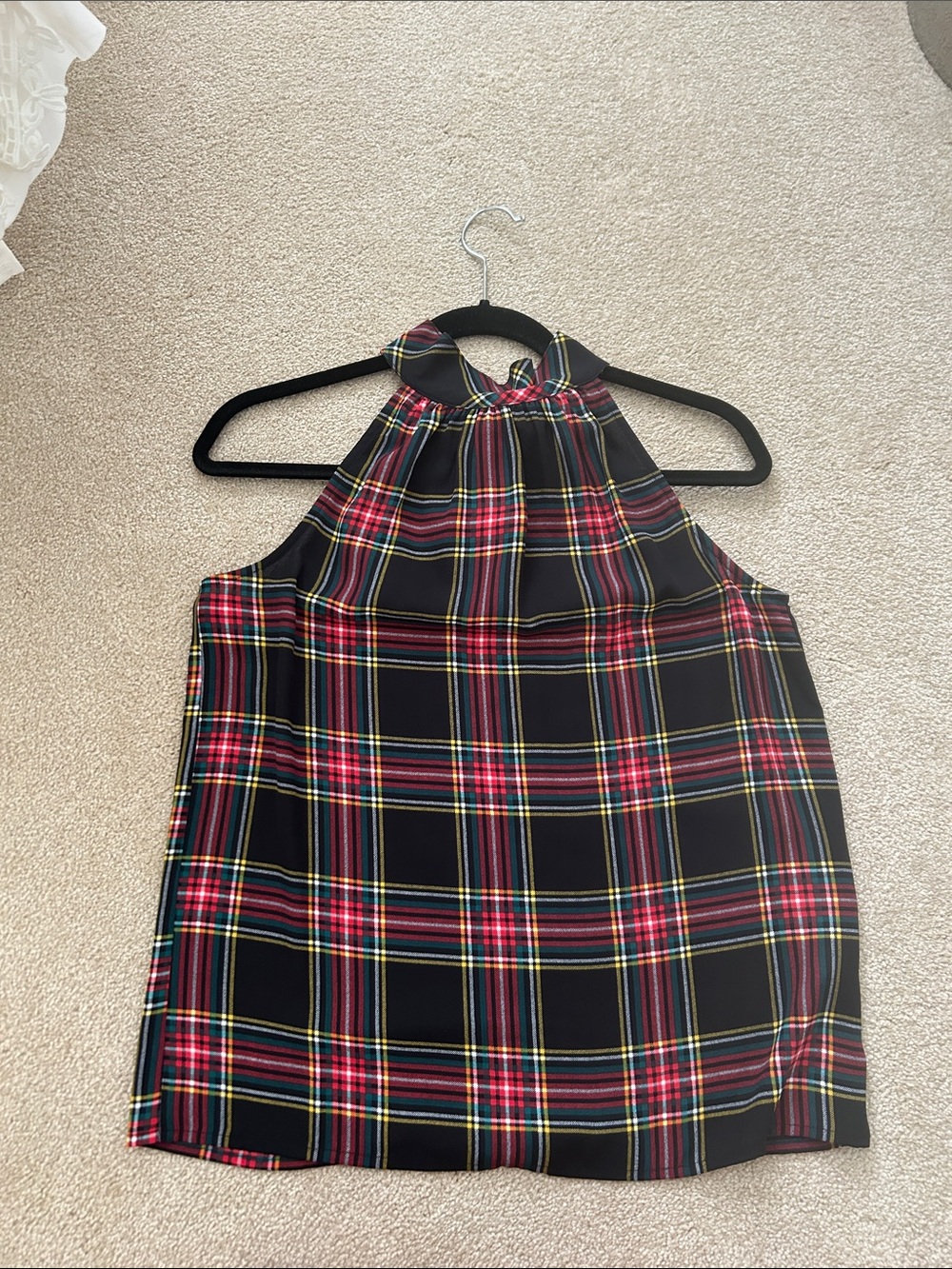 J. Crew women’s Sleeveless Halter Plaid blouse - Christmas plaid